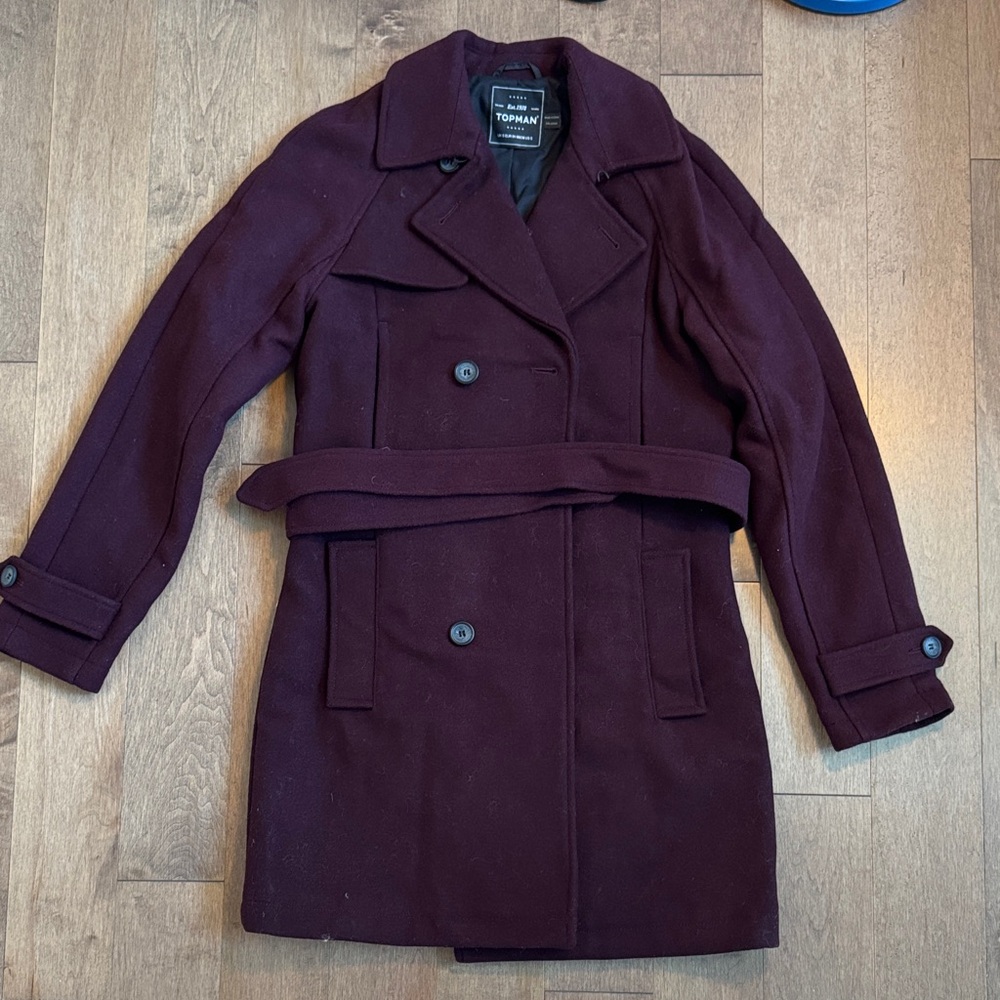 Topman men's Deep Burgundy Pea Coat